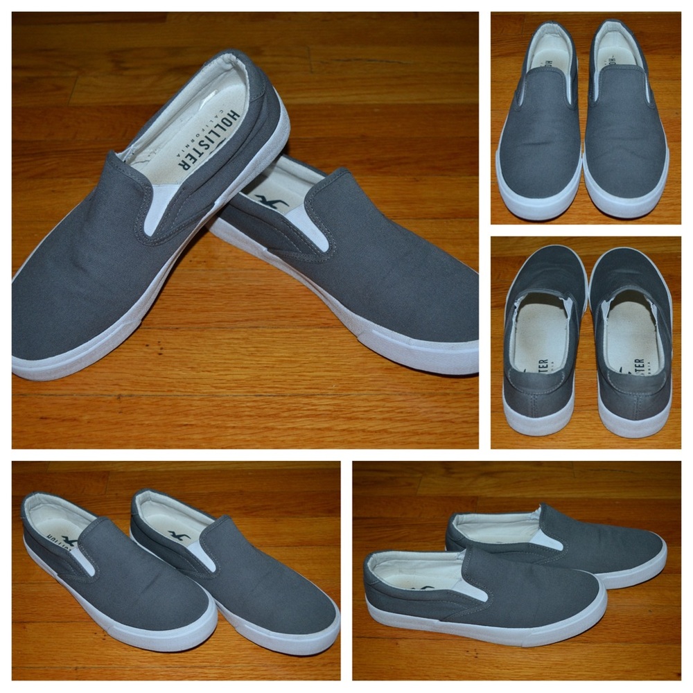 Men’s Hollister gray slip-on boat shoes, size 8.5